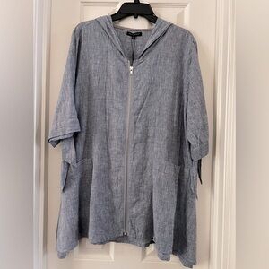 Forcynthia Cotton & Linen Zippered Pullover 3/4 Sleeves Tunic Hoodie.